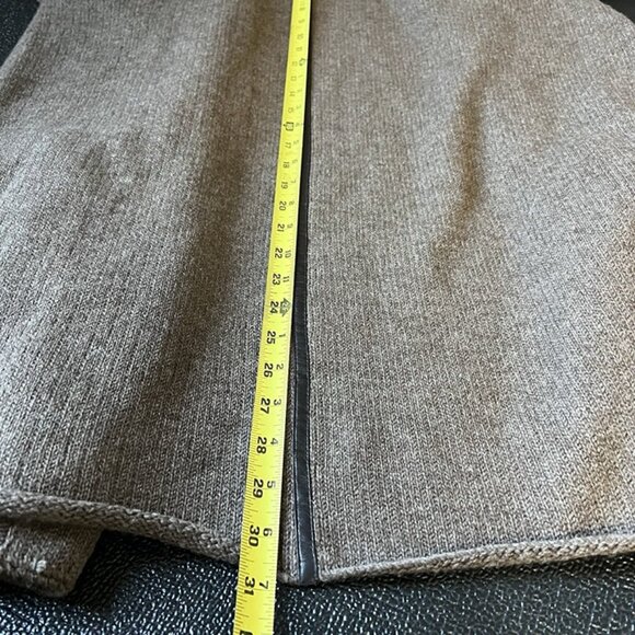 Vince Open Front Longline Wool Cardigan sz L Alpaca Yak Cashmere Leather Trim - Picture 7 of 8